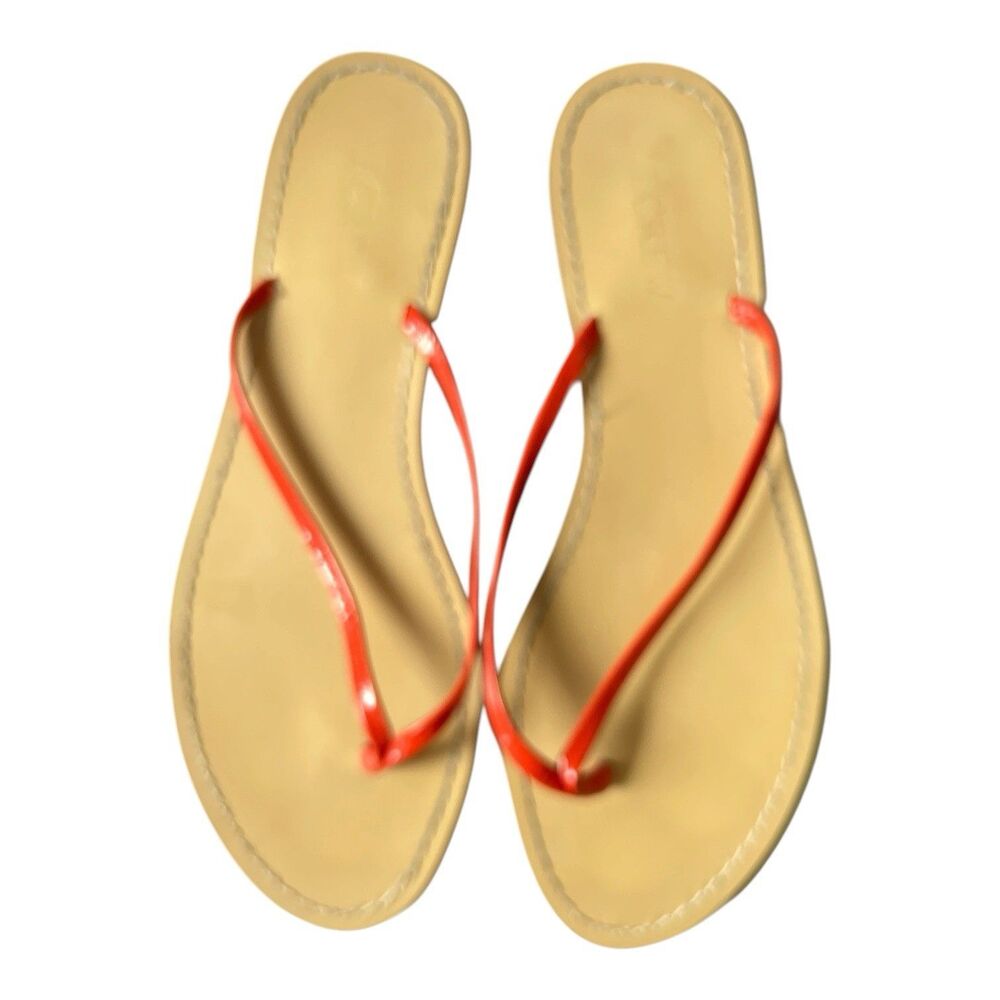 J Crew Capri Leather Sandals Womens Orange Thong Flip Flops Italy Size 9